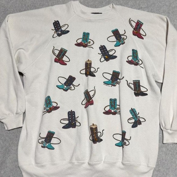 Tops - 90s PGB Cowboy Boots Rhinestoned Crewneck Sweatshirt One Size